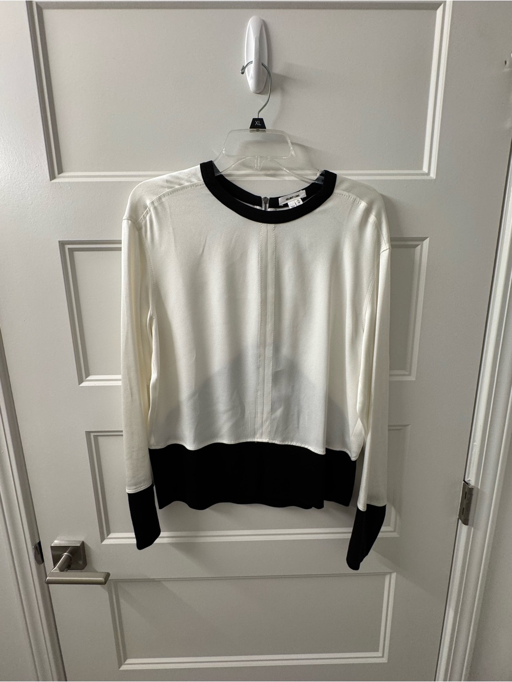 Helmut Lang White and Black Colorblock Crewneck Sweater NWOT